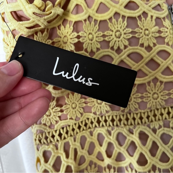 NWT Lulu’s Crochet Tiered Butter Yellow Garden Fairy Mini Dress size Large - Picture 12 of 16
